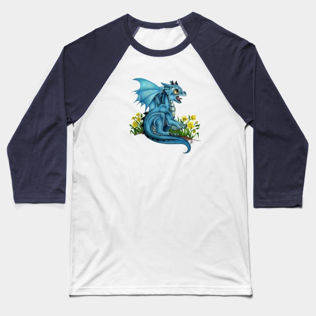 Adorable Blue Baby Dragon Baseball T-Shirt by Sandra Staple